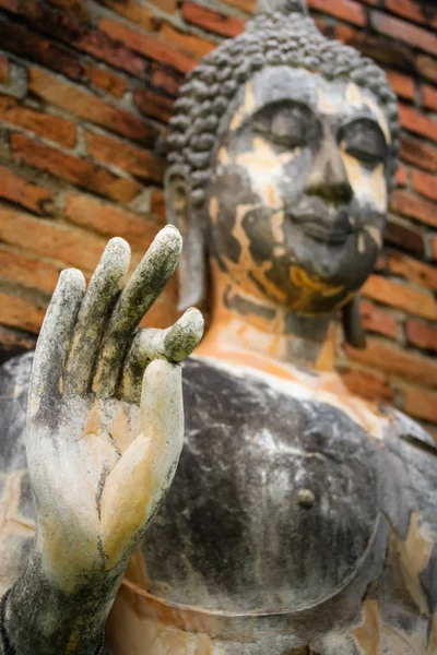 Old Buddha Image Selected Focus Hand Sukhothai Historical Park Sukhothai — Stock Photo, Image