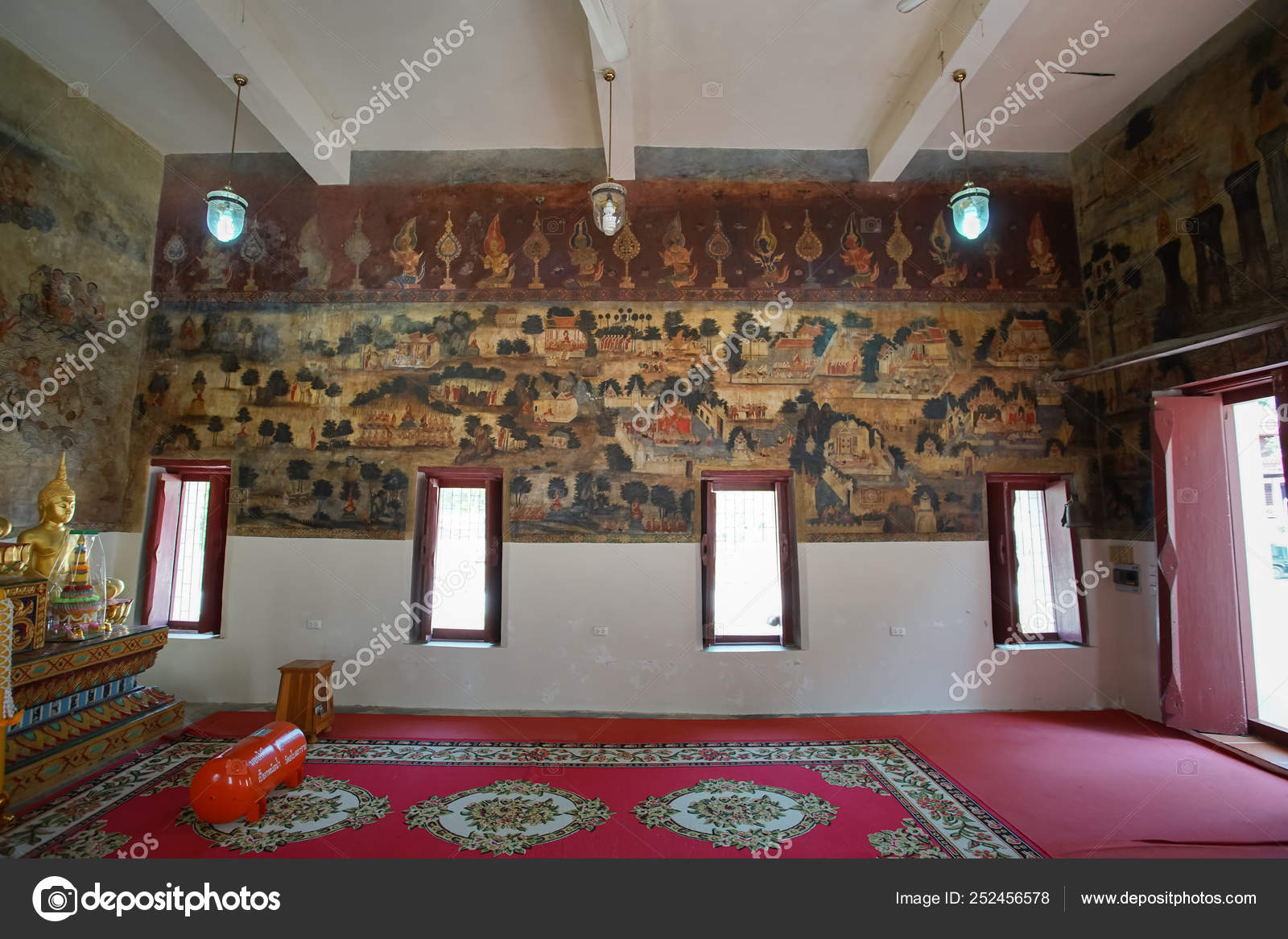The Famous Beautiful Wall Murals In Wat Ubosatharam In Uthai