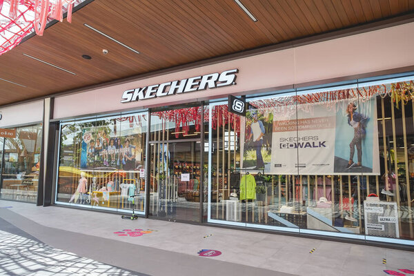 Samut Prakan, Thailand - July 28, 2020: Skechers shop in Siam Premium Outlets Bangkok. Skechers is an American lifestyle and performance footwear company founded in 1992 by Robert Greenberg.