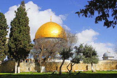 Kudüs, İsrail kaya kubbe. Temple Mount. Kudüs'ün ana landmark. Ünlü altın kubbesi. Qubbat al-Sakhrah Camii 