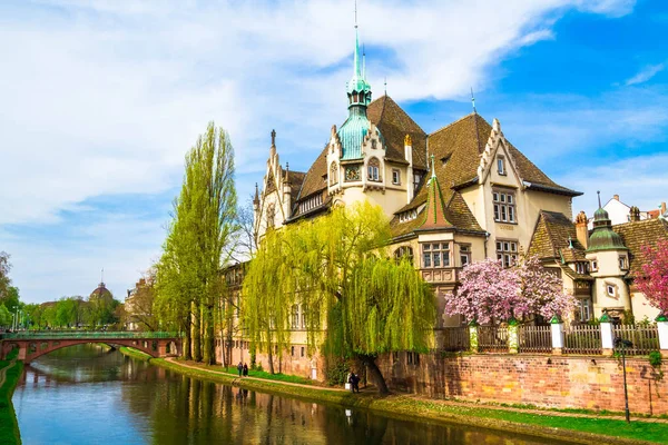 Страсбург Ельзас Франція 2019 Будівля Ліцею Березі Річки Ill Сад — стокове фото