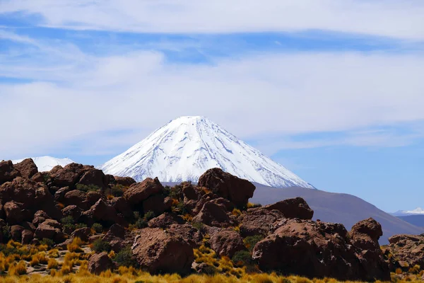 Paisajes Del Desierto Atacama Vista Del Volcán Licancabur Largo Del —  Fotos de Stock
