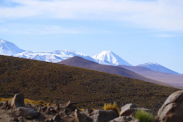 Paisaje Del Norte Chile Con Los Andes Volcanes Con Nieve — Foto de Stock