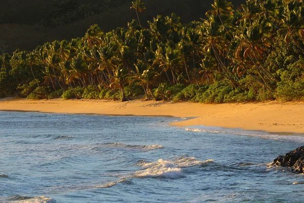 Tropická Pláž Pláž Chobotnice Západu Slunce Světla Waya Ostrově Yasawa — Stock fotografie