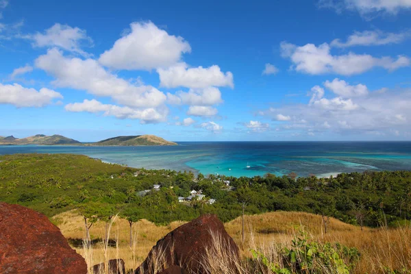 Vue Sommet Montagne Plage Blue Lagoon Dans Île Nacula Yasawa — Photo