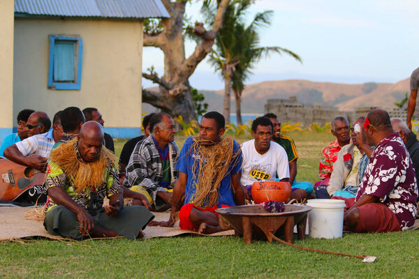 Naviti Island, Fiji - July, 2017. The Kava ceremony in a Fijian village of Naviti Island, Yasawa, Fiji