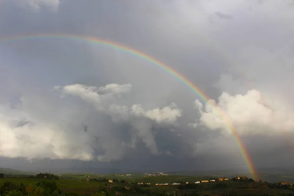 Ein Regenbogen Über Dem Dorf Tignano Den Chianti Hügeln Südlich — Stockfoto
