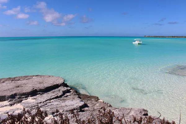 Spiaggia Tropicale Sabbia Bianca Fine Mare Azzurro Long Island Bahamas — Foto Stock