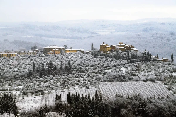 Paisagem Chianti Nas Colinas Toscana Depois Uma Queda Neve Inverno — Fotografia de Stock