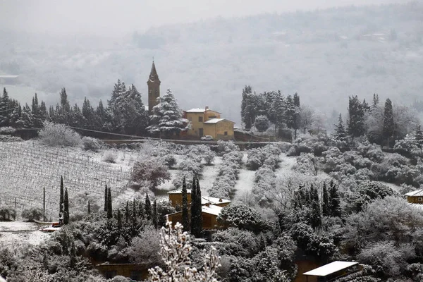 Krajobraz Chianti Toskanii Śniegu Zimą Chianti Toskania Włochy — Zdjęcie stockowe