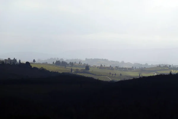 Luces Niebla Las Colinas Del Chianti Toscana Italia — Foto de Stock