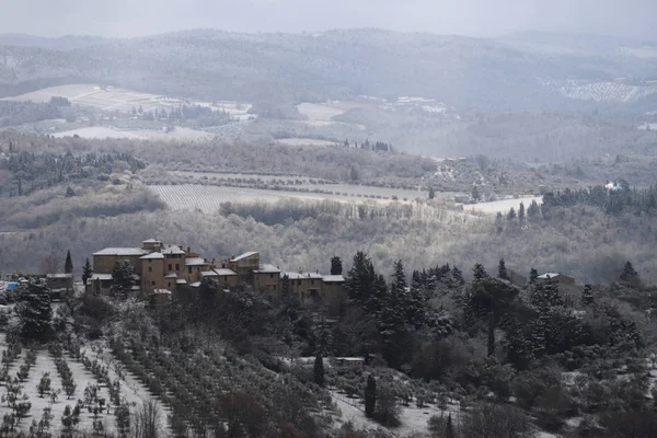 Пейзаж Кьянти Тосканских Холмах После Зимнего Снегопада Кьянти Тоскана Италия — стоковое фото