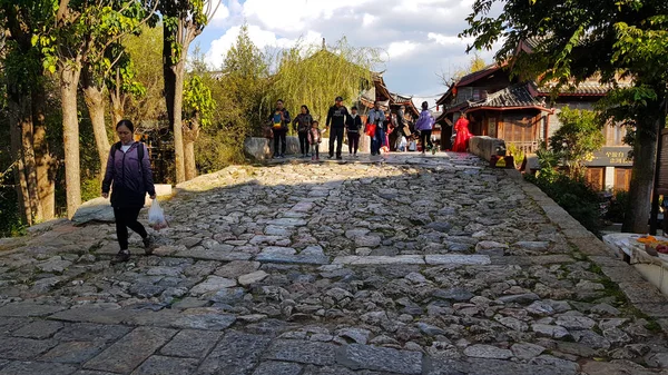 Стародавні Тротуар Мостом Старе Місто Ліцзян Юньнань Китай — стокове фото