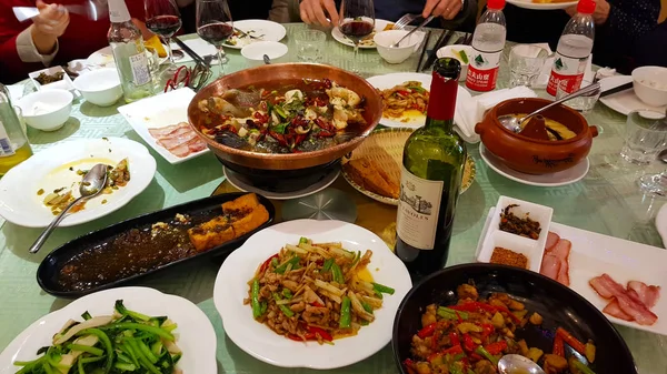 Chinese Dinner Typical Chinese Dishes Yunnan China — Stock Photo, Image