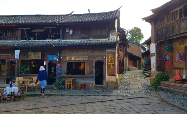 Vista Plaza Del Mercado Shaxi Con Las Casas Madera Características — Foto de Stock