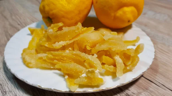 Ζαχαρωμένα Φλούδα Λεμονιού Λεμόνι Φρούτα Σπιτική Ιταλική Κουζίνα — Φωτογραφία Αρχείου