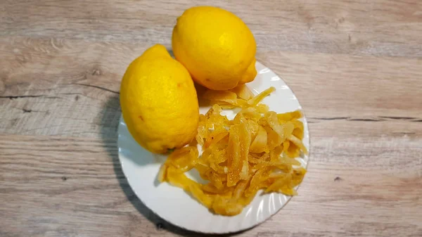 Casca Limão Cristalizada Com Frutas Limão Lanche Doce Saboroso Cozinha — Fotografia de Stock