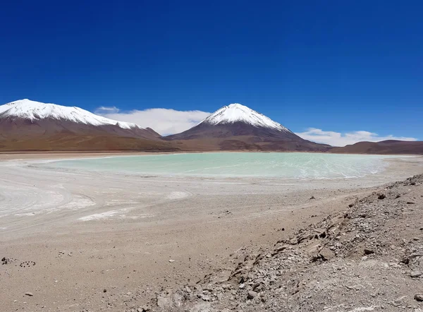 Laguna Verde Sněhová Sopka Licancabur Bolívie Pouštní Krajina Andských Vysočinách — Stock fotografie