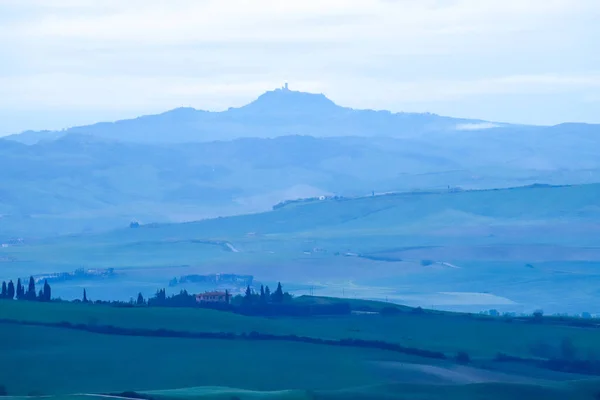 Landscape Val Orcia Radicofani Fortress Background Tuscany Italy — Stock Photo, Image