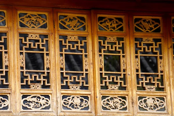 Geschnitzte Holzfenster Der Antiken Stadt Lijiang Yunnan China — Stockfoto