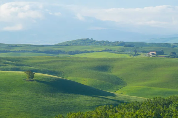 春のヴァル・ドルシアの風景。トスカーナの丘. — ストック写真
