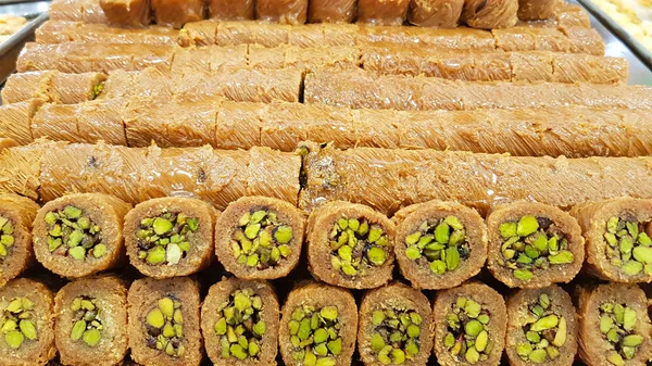 Bourma with pistachios. Lebanese sweets. Lebanese cuisine. Sidon, Lebanon