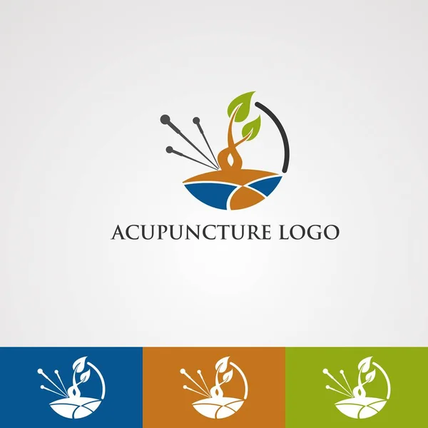 Vettore logo agopuntura con concetto di foglia e terra, elemento, modello per l'azienda — Vettoriale Stock