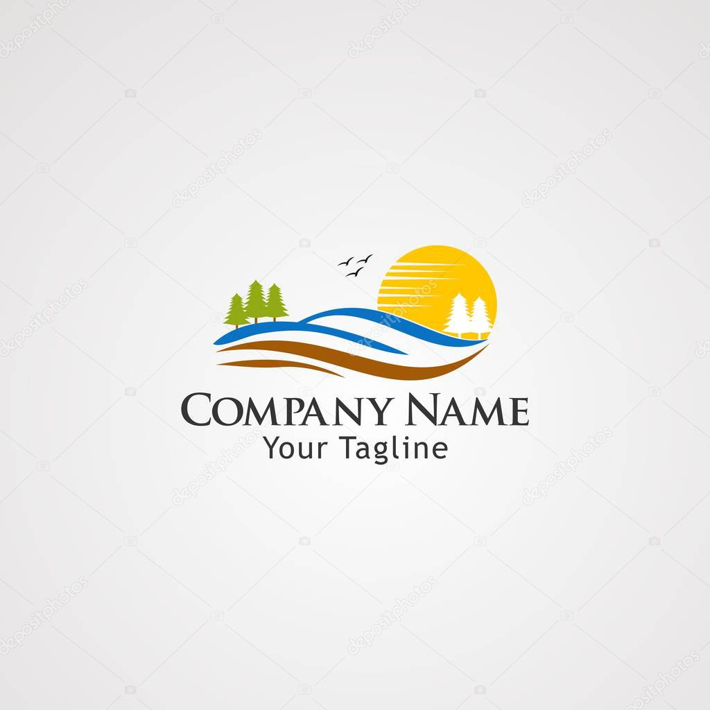 Sun land logo vector, icon, element, and template for company