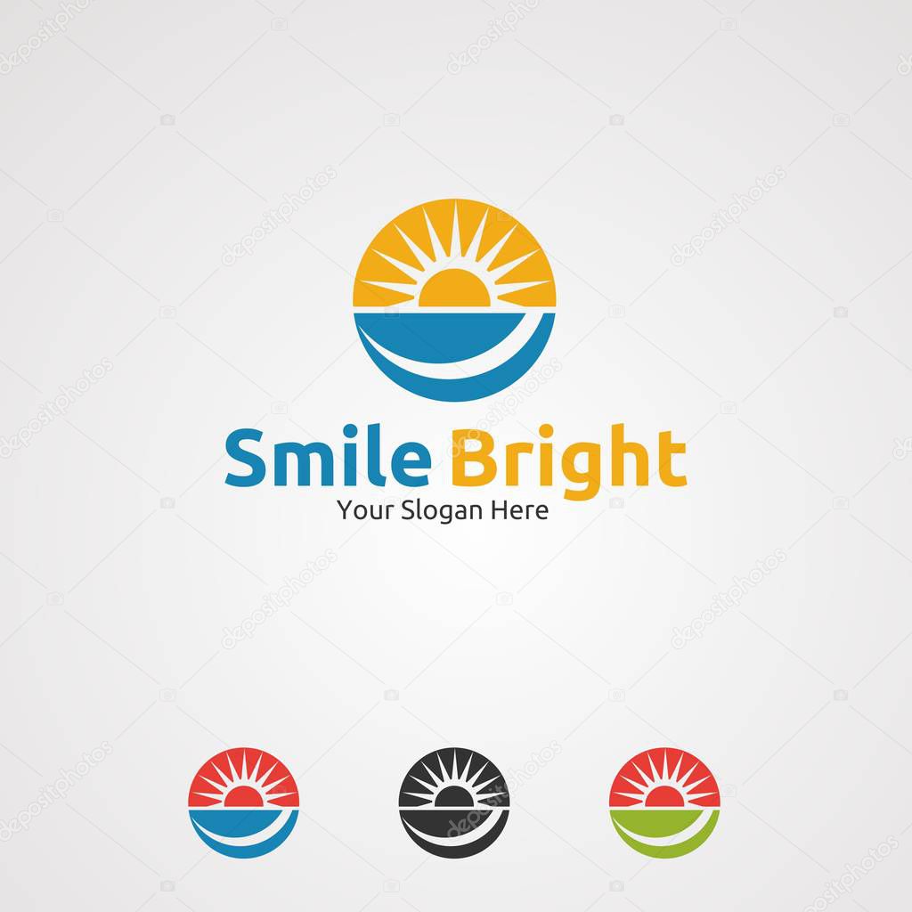 Smile bright with circle sun logo vector, icon, element, and template for company