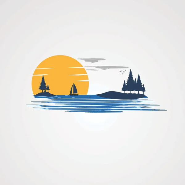 Crépuscule plage logo vecteur, icône, élément et modèle pour l'entreprise — Image vectorielle