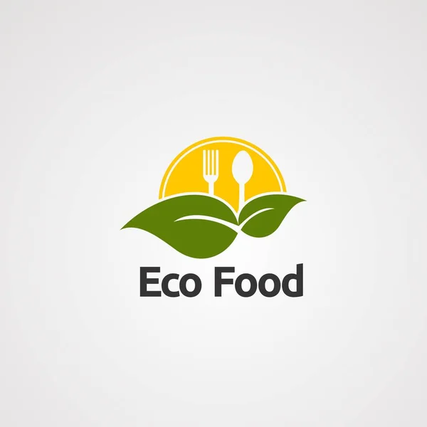 Eco food avec grand vecteur de logo de feuille, icône, élément et modèle pour l'entreprise — Image vectorielle