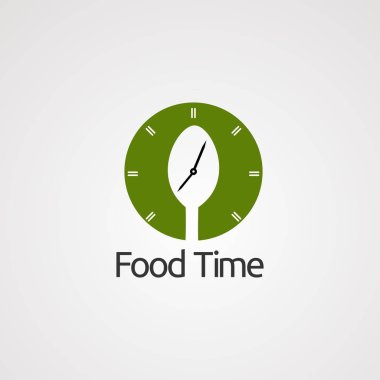 Gıda zamanla daire saat ve kaşık logo vektör, simge, öğe ve şirket için şablon