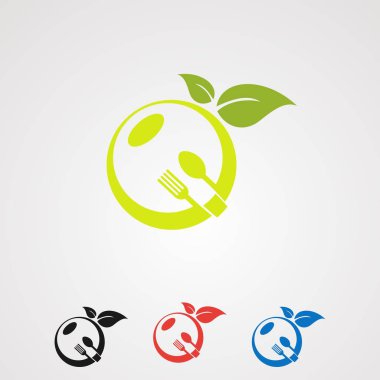 Meyve gıda organik yaprak kavram logo vektör, simge, öğe ve şirket için şablon ayarla