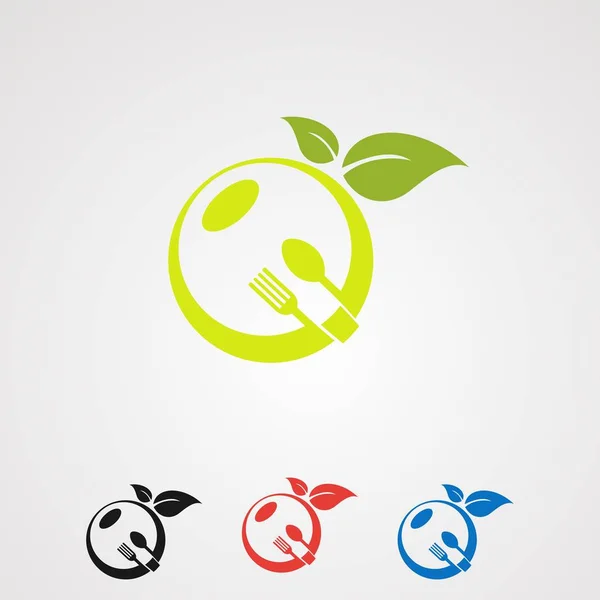 Φρούτα διατροφής με βιολογικά φύλλα έννοια λογότυπο φορέα, εικονίδιο, στοιχείο και πρότυπο για την εταιρεία — Διανυσματικό Αρχείο