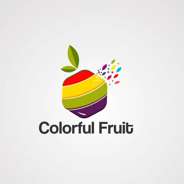 Πολύχρωμα φρούτα στο κουτί με το λογότυπο φύλλο διάνυσμα, εικονίδιο, στοιχείο, και το πρότυπο για την εταιρεία — Διανυσματικό Αρχείο