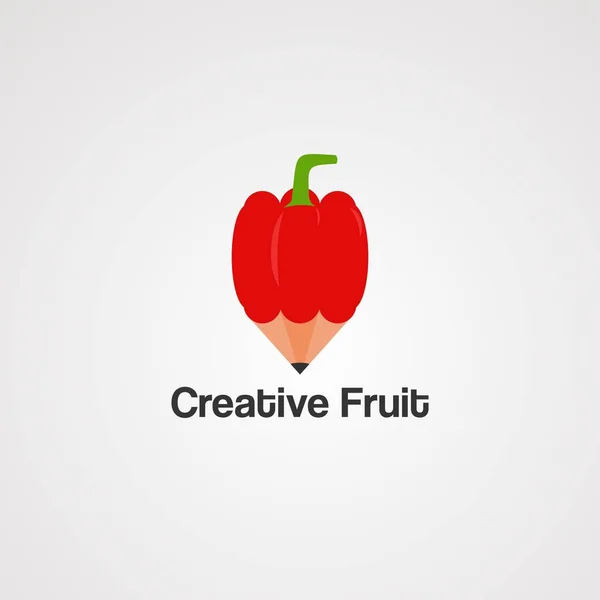 Δημιουργική φρούτα με κόκκινο μολύβι λογότυπο διάνυσμα, εικονίδιο, στοιχείο, και πρότυπο για την εταιρεία — Διανυσματικό Αρχείο