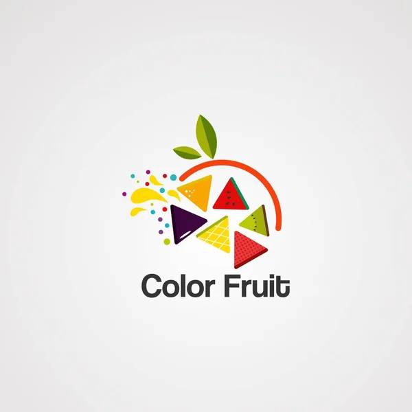 Kolorowe owoce na obwodzie z logo liść wektor, ikona, element, i szablon dla firmy — Wektor stockowy