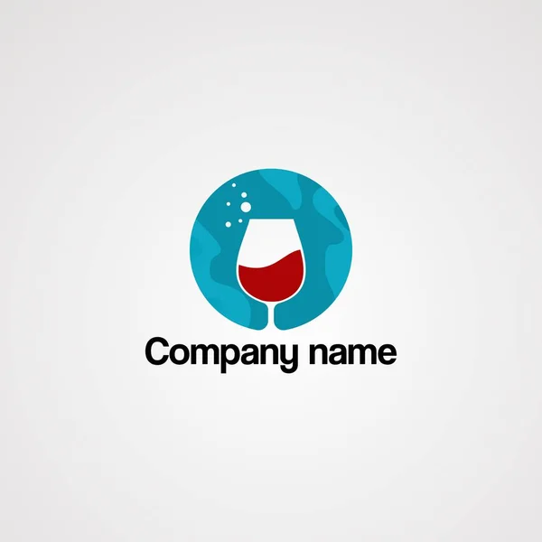 Boisson rouge sur cercle bleu et goutte d'eau logo vecteur, icône, élément et modèle pour l'entreprise — Image vectorielle