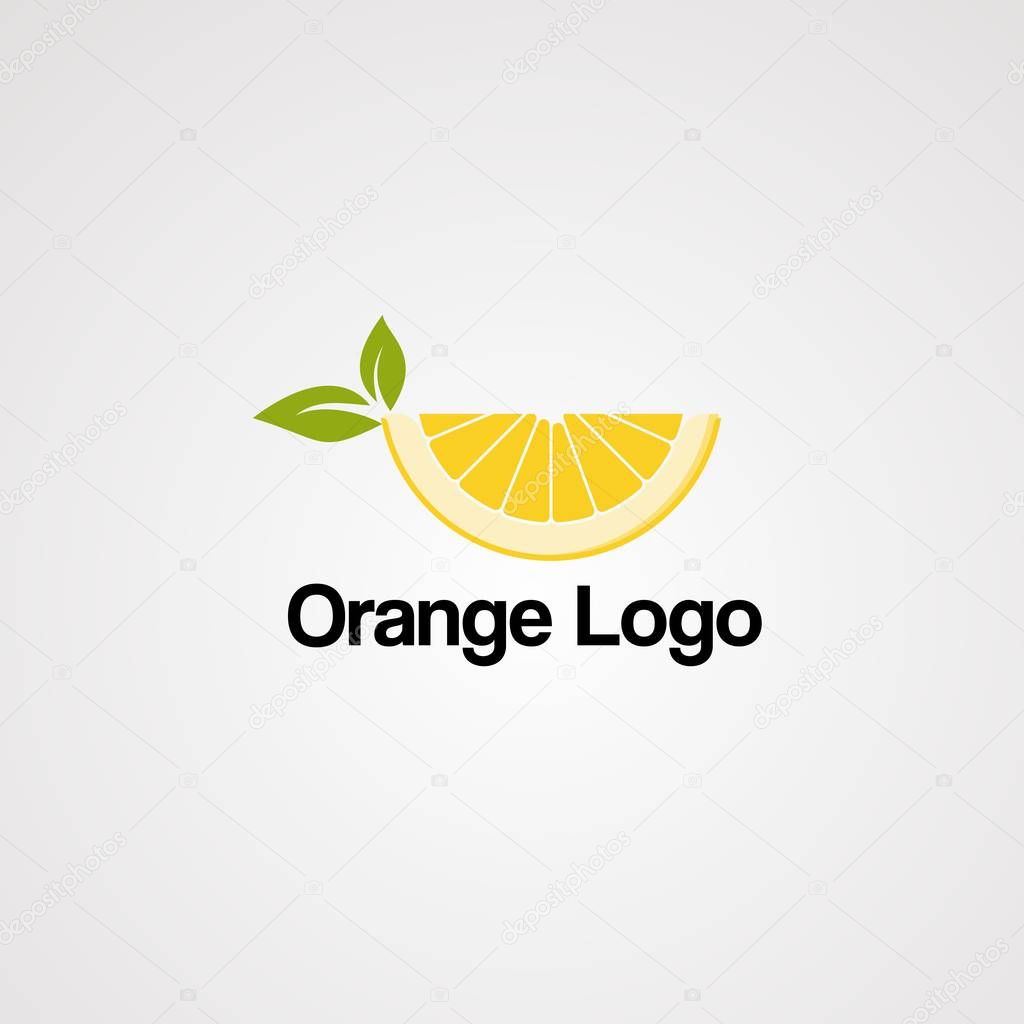 Orange juice logo with fresh lemon and green leaf, element, template, and icon for company