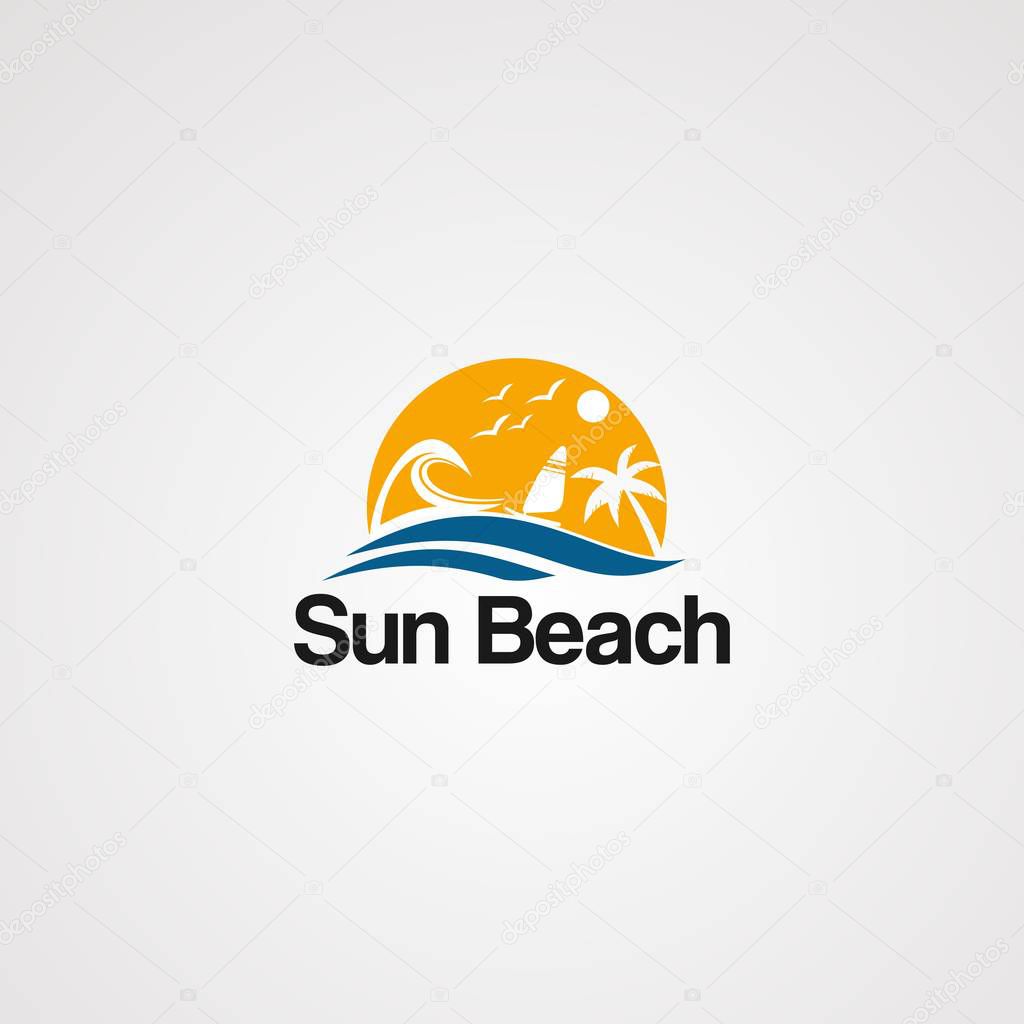 sun beach logo vector, icon, element, and template for company