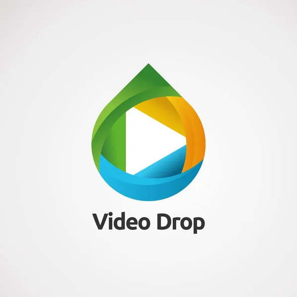 Video drop logo vektor med sjovt koncept, ikon, element, og skabelon til virksomheden – Stock-vektor