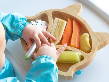 Eller tarafından yeme bebeğim, Blw yöntemi ile organik biyo sebze yeme bebeğim, led Sütten kesme bebeğim. Mutlu vejetaryen çocuk öğle yemeği yemeyi. Yürümeye başlayan çocuk yemek kendisi, kendi kendini besliyor. Bebek Bebek yeme.