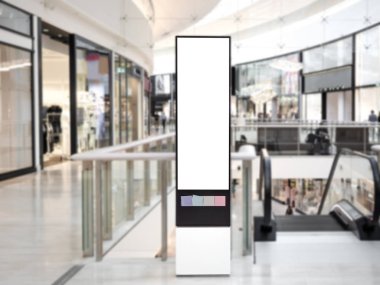 Dijital medya boş beyaz modern paneli, tabela reklam tasarım bir alışveriş merkezi, Galeri. Mockup, mock-up, alay etmek yukarıya