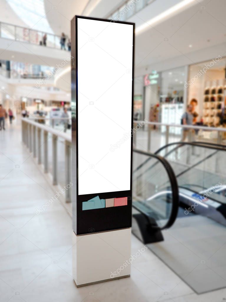 Digital media blank white modern panel, signboard for advertisement design in a shopping center, gallery. Mockup, mock-up, mock up
