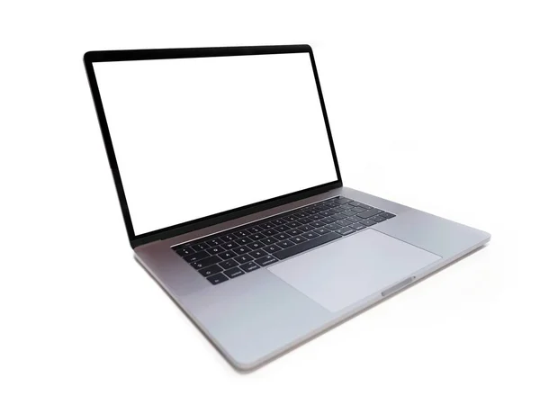 Modern metal laptop from 2017 for pro users isolated. Empty screen, display, macbook, retina display, apple — Stock Photo, Image