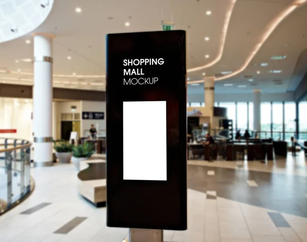 Digital media blank black and white screen modern panel, signboard for advertisement design in a shopping center, gallery. Mockup, mock-up, mock up with blurred background, digital kiosk. — Stock Photo, Image