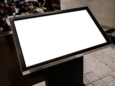 Dijital medya boş siyah ve beyaz ekran modern panel, bir alışveriş merkezinde reklam tasarımı için tabela, Havaalanı, Galeri. Mockup, mock-up, bulanık arka plan ile mock up, dijital Kiosk.