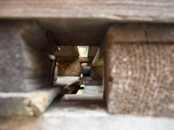 Trasporto tavolozza di legno, spedizione, primo piano — Foto Stock