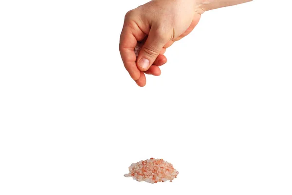 Male hand salt isolated on white background — Stock Photo, Image