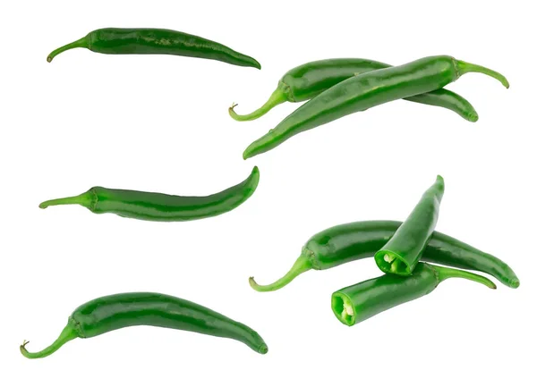 Ställ grön varm peppar isolerad på vit bakgrund — Stockfoto